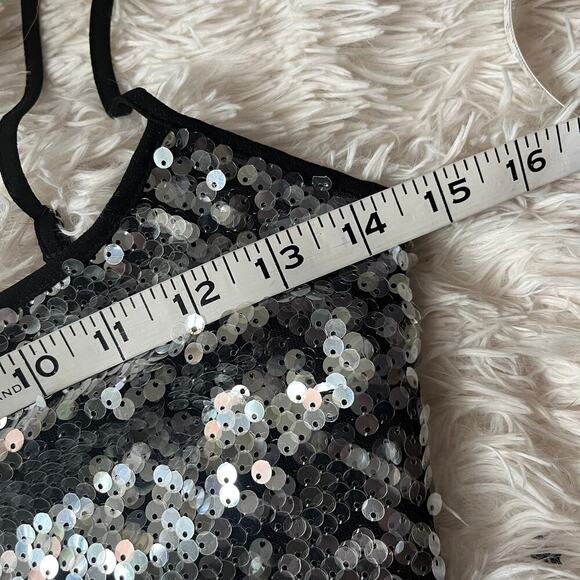 Rumored Metallic Sequin Slip Stretch Maxi Dress Disco Silver sze 0 NWT Party - Picture 12 of 14